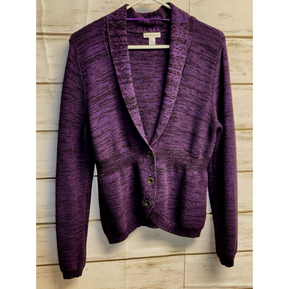 Lrge Croft & Barrow Sweater Womens Purple Heather Cardigan Shawl Collar 3 Button